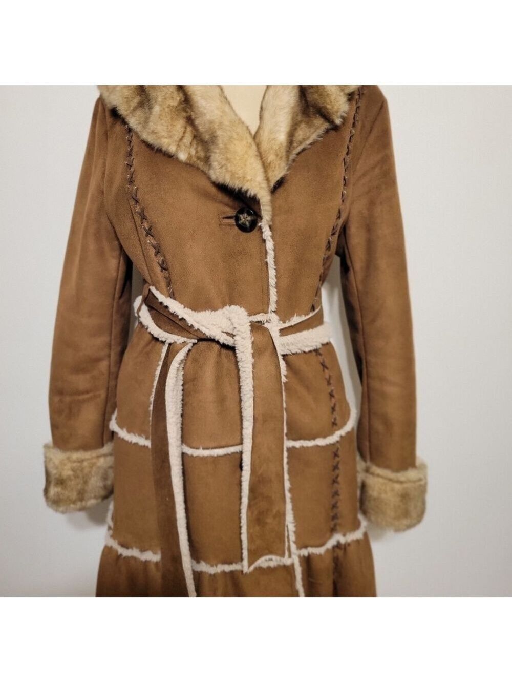 Laundry By Shelli Segal Penny Lane Brown Faux Fur Trimmed Women's Coat Medium - Picture 3 of 8